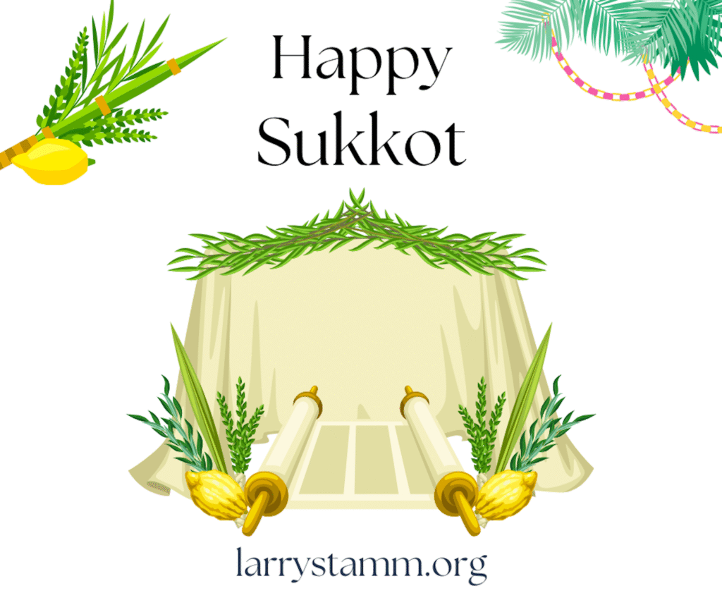 Happy Sukkot with Torah and greenery.
