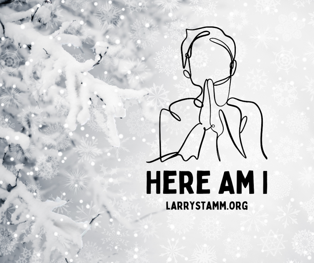 Silhouette of person with snowflakes background.