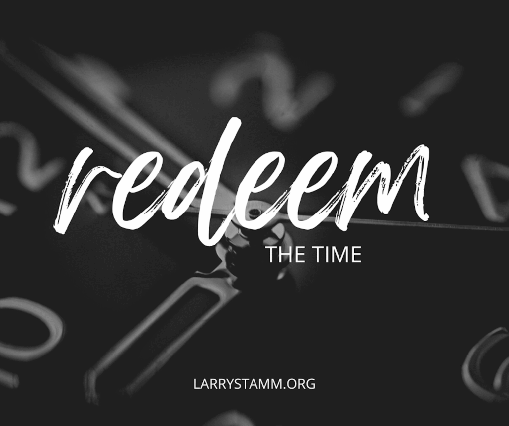 Redeem the time" text on clock background.