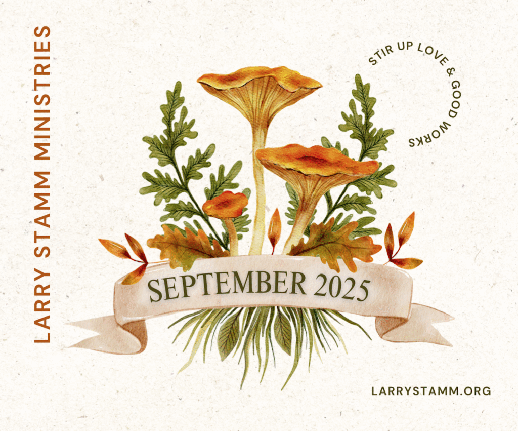 September 2025 with mushrooms and foliage illustration.