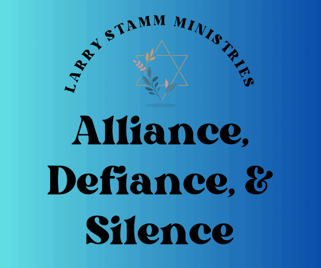 Alliance, Defiance, & Silence text on blue background.