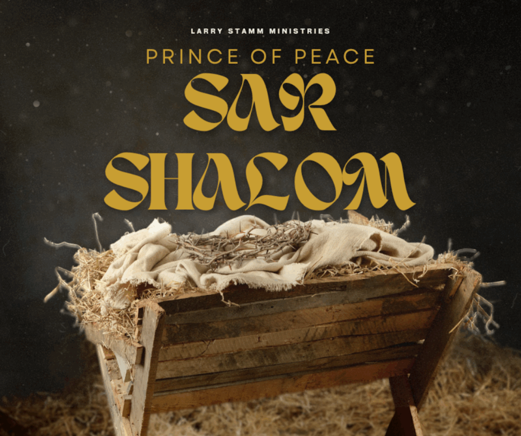 Nativity scene with text "Sar Shalom".