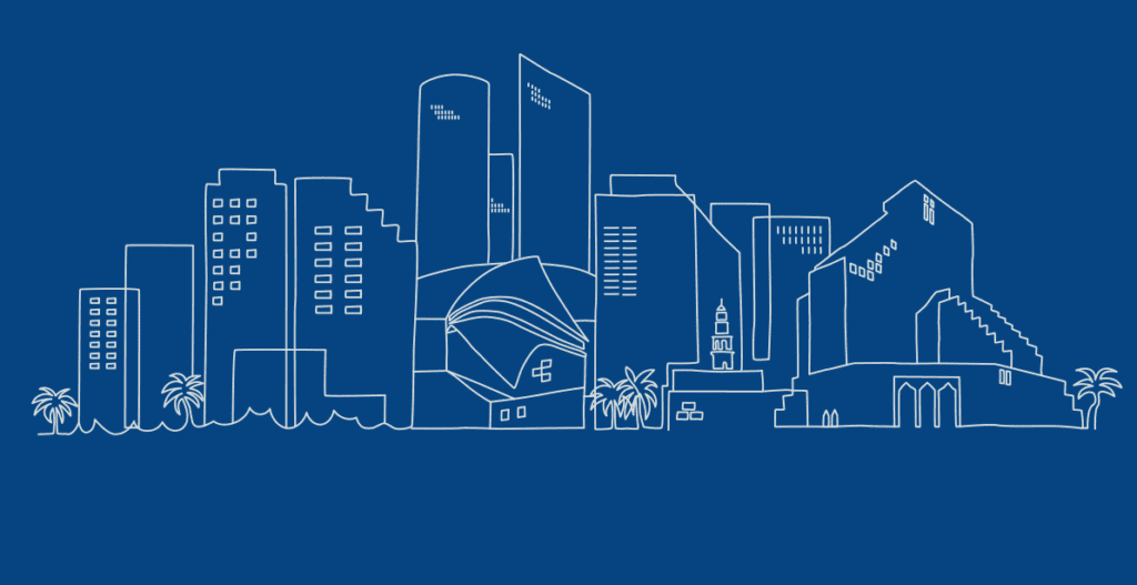 Sketch image of buildings with blue background