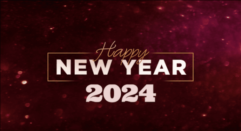 Happy new year 2024 on a red background.