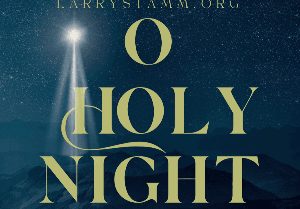 O Holy Night text with starry background.